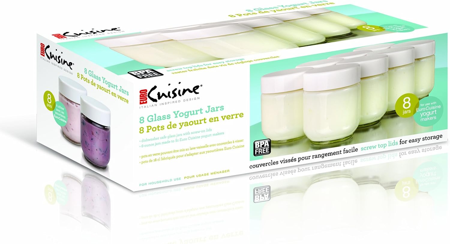 Euro Cuisine Glass Jars for Yogurt Maker, Set of 8: Kitchen & Dining