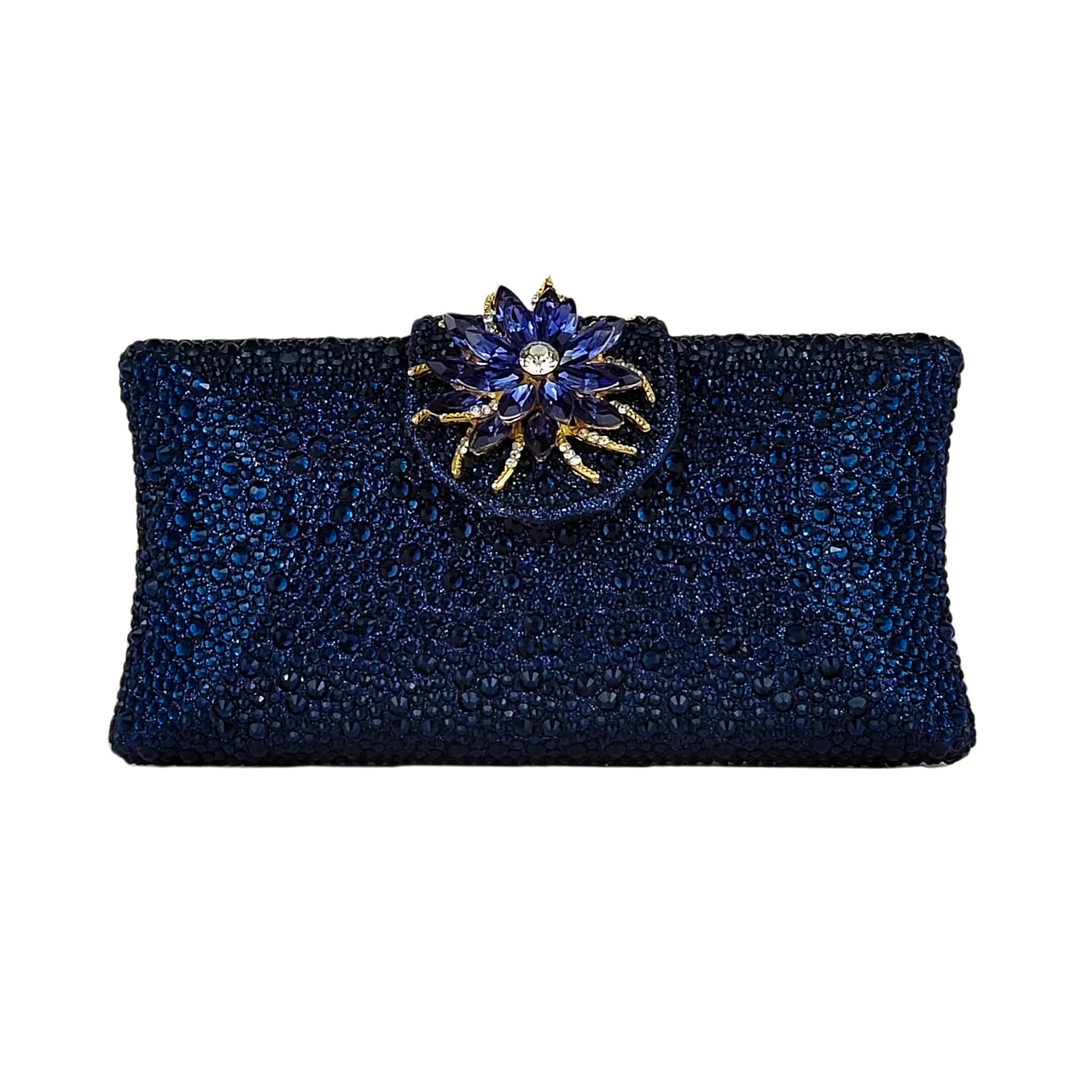 Photo 1 of HUANG ZHUANG Elegant Flower Clutch Solid Rhinestone Handbags For Women Evening Bag Party Purse Bridal Prom Bag(Dark bule)