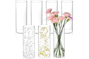 DNANAOL 7pcs Glass Cylinder Vases for Centerpieces - 10 Inch Tall Glass Vases for Flowers, Hurricane Candle Holders Floating Candle Vase for Table Centerpiece Formal Dinners Home Decor