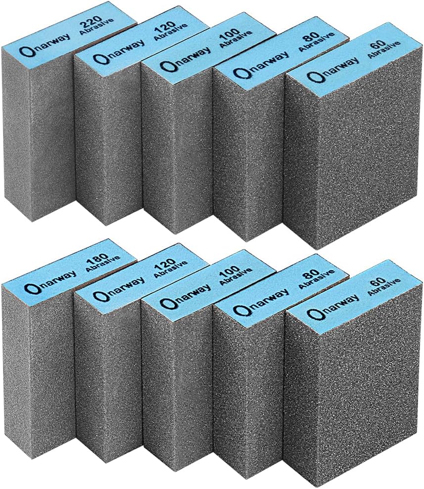 Onarway Sanding Blocks 10 Pack Coarse Fine 60/80/100/120/180/220 Grits Wet Dry