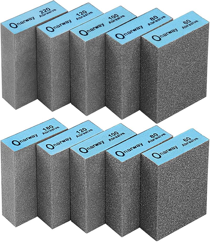 Onarway Sanding Blocks 10 Pack Coarse Fine 60/80/100/120/180/220 Grits Wet Dry