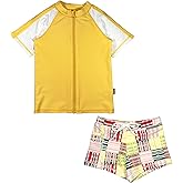 SwimZip Kids' Short Sleeve Rash Guard + Euro Shorties UPF 50+ Swimsuit Set