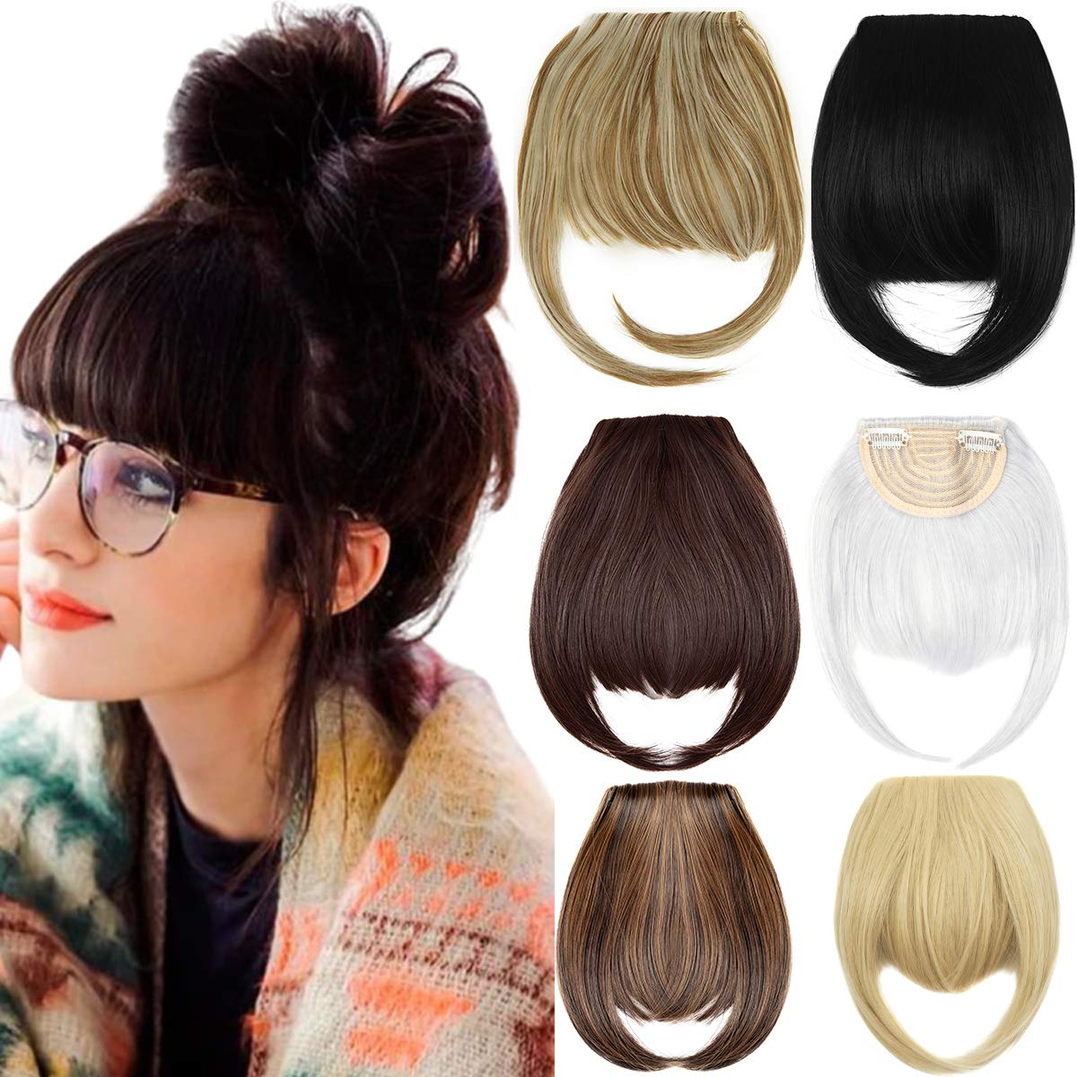Clip in Bangs Hair Extensions 8" Thick Full Neat Fringe Hair Extension One Piece Clip on Front Bangs Hairpiece