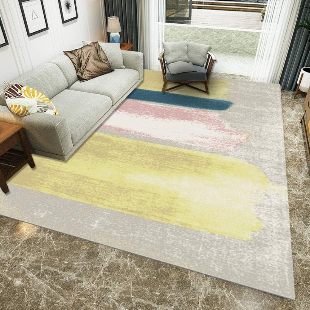 Mengjie Home Modern Area Rug Living Room Yellow powder blue printing 7MM thickness Washable Soft Touch Carpet for Hallways, Living Room Bedroom & Kitchen,160x230CM