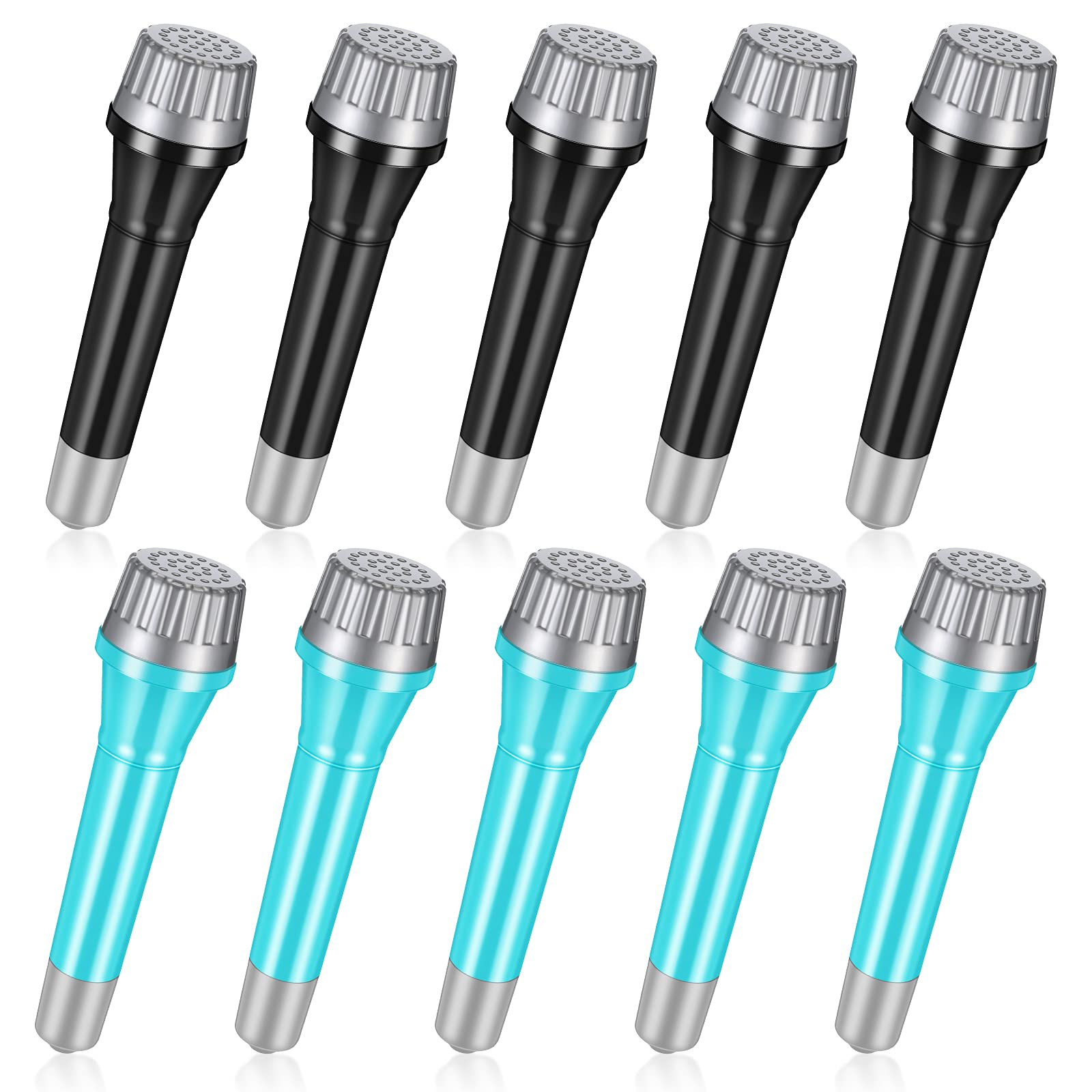 Photo 1 of Jerify 10 Pieces Plastic Toy Microphone Set for 5.7 Inches Fake Microphone Toy Pretend Play Karaoke Props for Boys Girls Halloween Birthday Party Supplies, Black and Blue Colors