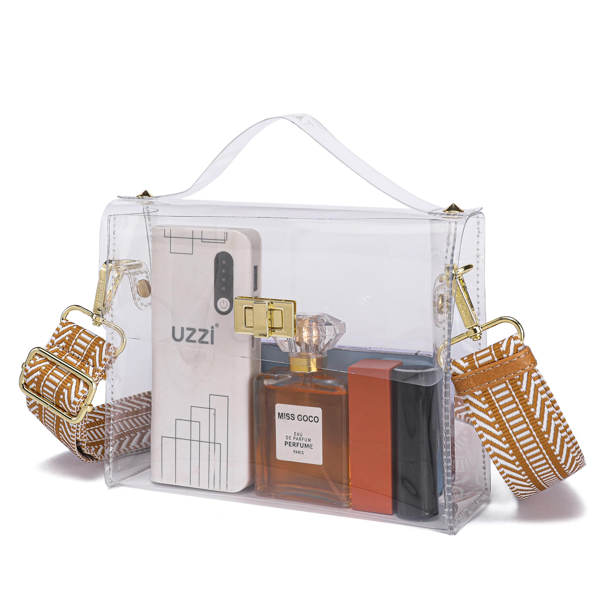 Photo 1 of INICAT Small Clear Purse for Women Stadium Approved Crossbody Bag Cute Transparent Handbag for Stadium Events Concerts(Horizontal Jacquard)