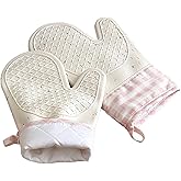 Wanheart Silicone Confetti Oven Mitts, Heat Resistant Non-Slip Cotton Lined Mittens for Cooking Baking, Aesthetic Kitchen Style for Women, 2 Pcs