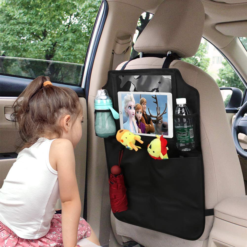 Flysea Car Backseat Organizer, Kick Mats Car Seat Protector, Kids Backseat Organizer Garbage Can with Touch Screen Tablet Holder and Storage Pockets for Toys Book Bottle Drinks Toddlers Baby, 2 Pack