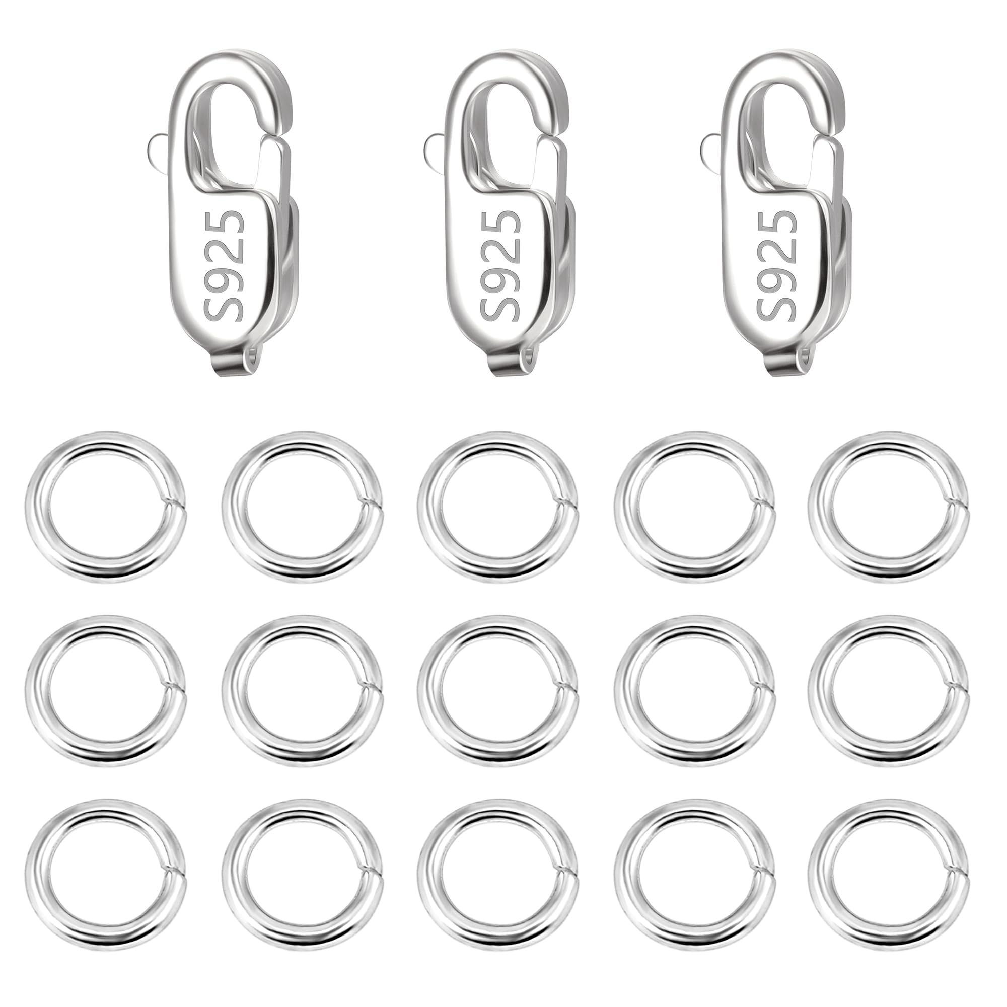 ALEXCRAFT 925 Sterling Silver Necklace Clasps, 23Pcs Silver Large Clasp with Jump Rings Bracelet Necklace Connect Jewelry Clasps, Necklace Clasp Pendant Charms Rings Clasps 925 Jewelry Findings Set — image 1