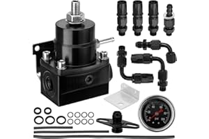 YEHERIT Adjustable EFI Fuel Pressure Regulator Kit with Bypass Return, 0-100 PSI Gauge, 6AN Fittings and PTFE Braided Hose – Compatible with Gasoline, E85, Ethanol & Methanol Fuels