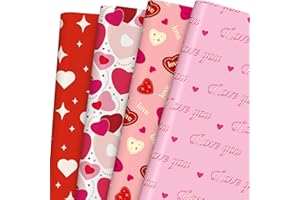 LOADSFUN Valentine's Day Wrapping Paper- Love You and Colorful Heart Gift Wrapping Paper for Wedding, Engagement, Anniversary, Party- 8 Sheet, 28 x 20 Inch