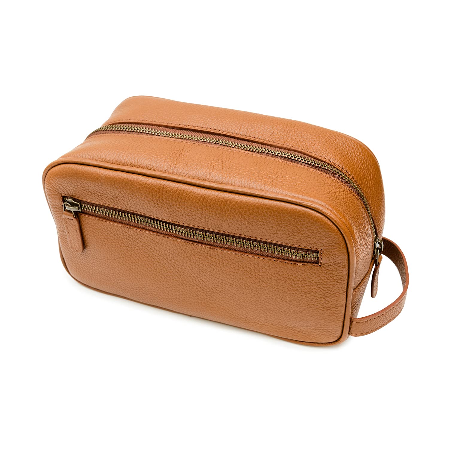 Maruse Italian Leather Toiletry Travel Bag with 2 Zippered Closures for Men and Women, Handmade in Italy, Rope