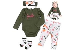 BABYFERE Reborn Baby Dolls Clothes Set 4 Pcs Green Outfits for 22-24 Inch Reborn Dolls Newborn Clothes Floral Print Fake Baby Stuff