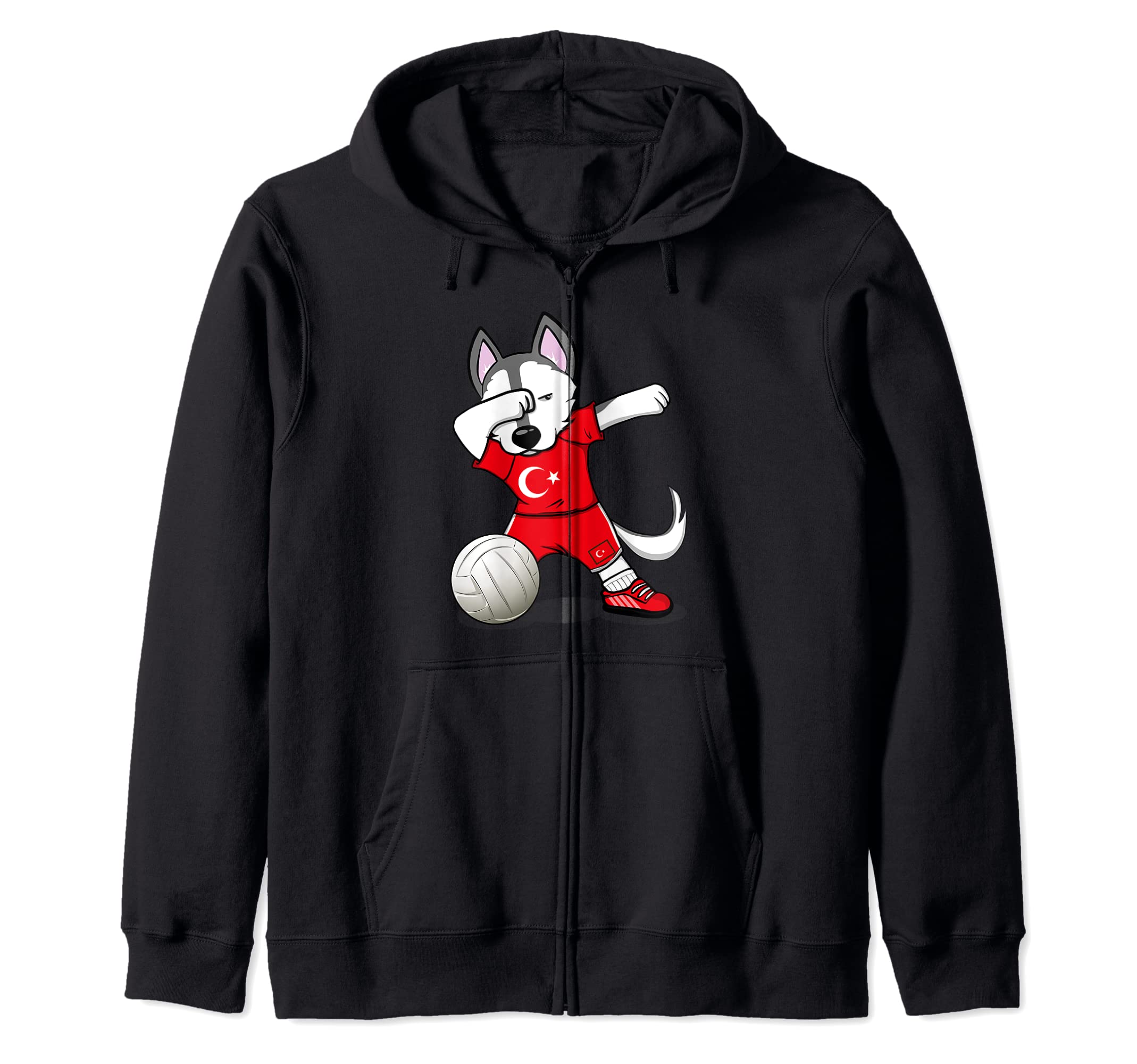 Dabbing Husky Dog Turkey Volleyball Fans Jersey Turkish Flag Zip Hoodie