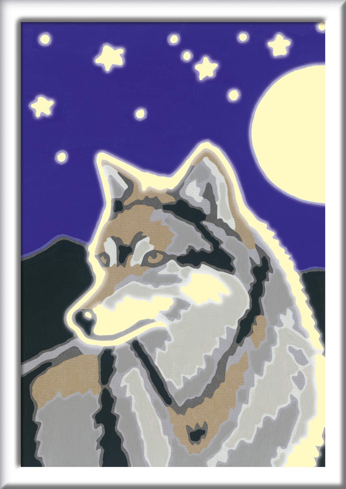Ravensburger CreArt 28773 - Wolf Portrait - Painting by Numbers for Children from 7 Years, Painting Set with Frame, Brush and Acrylic Paints, Gift for Girls and Boys, Glow in the Dark