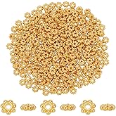PH PandaHall 300pcs Golden Flower Spacer Beads, 6mm Alloy Daisy Beads Metal Jewelry Spacers Snowflake Loose Beads for DIY Christmas Bracelet Necklace Jewelry Making Supplies