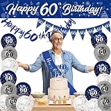 Yontree 60th Birthday Decorations Navy Blue Silver Banner Sash Confetti Balloons view 8