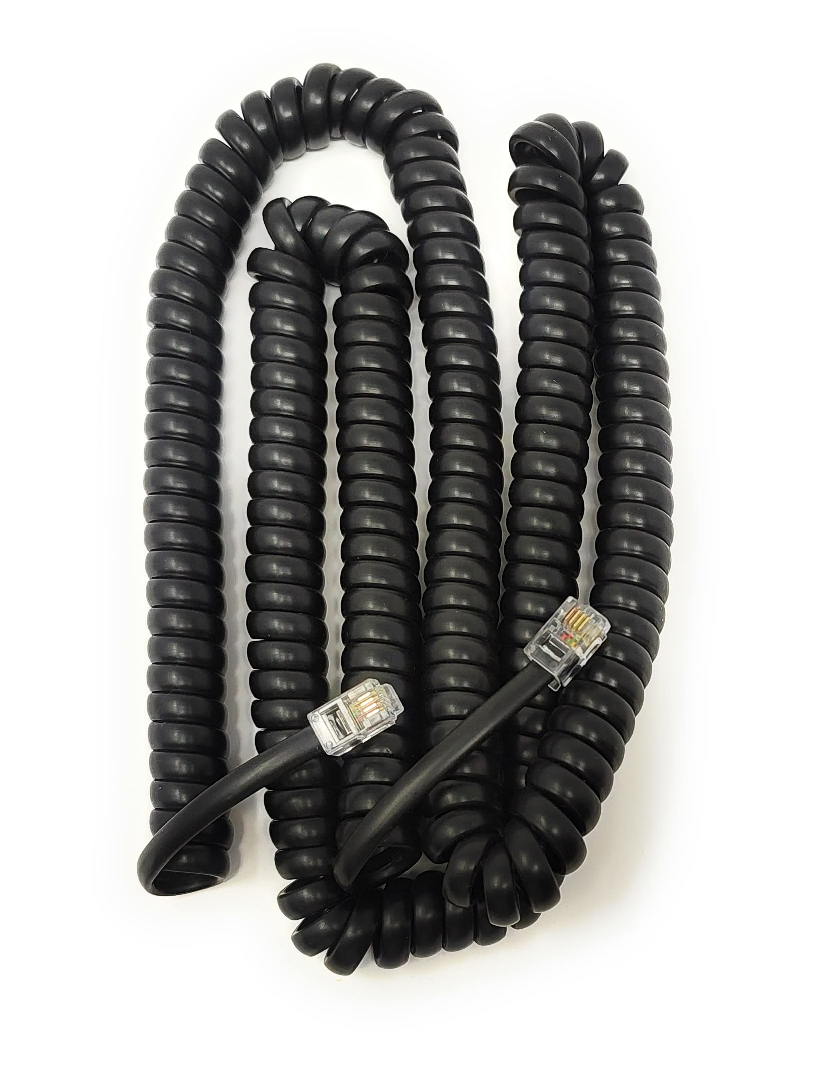 Maincore 6.4m long RJ10 Plug to RJ10 Plug Coiled Telephone Handset Reciever Cable Lead