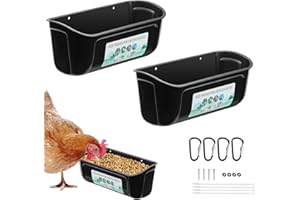 PIREKZUNT 2 Pack Chicken Duck Feeder, Poultry Feeders and Waterers, Hanging Goat Feeder, Livestock Feeding Container, Feed Trough and Waterer Bucket with Clips(Black)