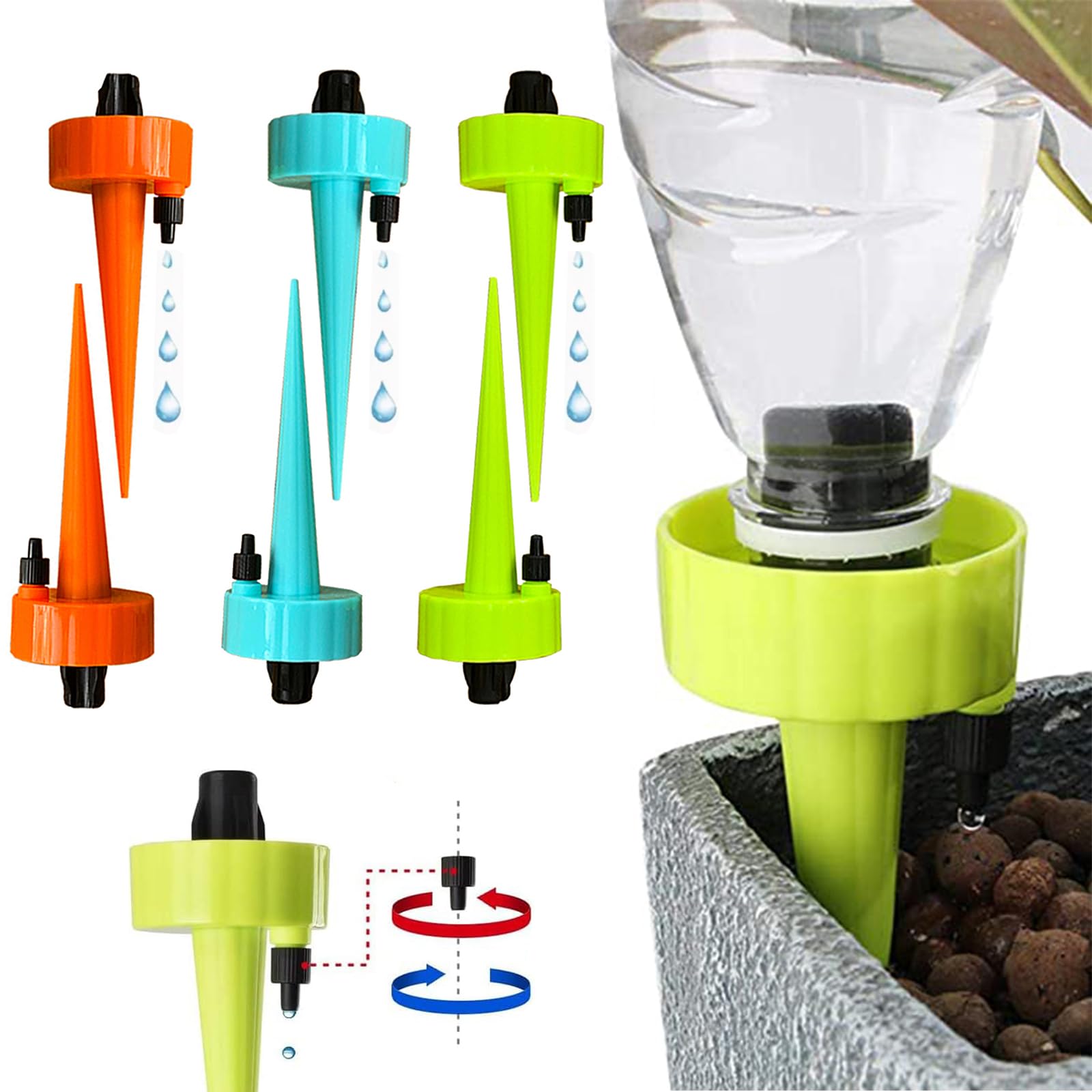 Plant Self Watering Spike Devices 6PCS Automatic Plant Waterer, Adjustable Vacation Plant Watering System with Slow Release Control Valve Switch, for Outdoor Indoor Plant Tree, Suitable for 90% Bottle