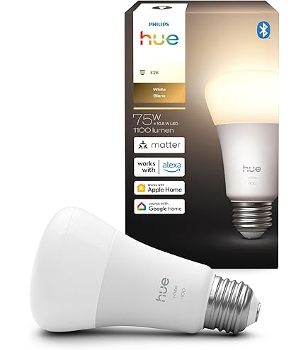 Philips Hue Smart LED A19 Bulb 4-Pack, Warm White Light 2700K, E26