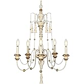 LALUZ Farmhouse Chandelier, 5-Light Distressed Wood Chandeliers for Dining Room, French Country Lighting Lights Fixtures with
