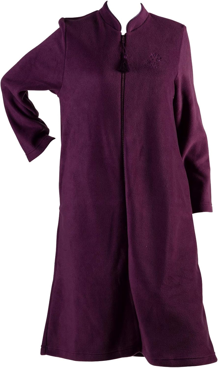 Waite Ltd Ladies Soft Polar Fleece Dressing Gown Floral Embroidery Zip