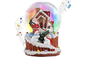 YULISKY Christmas Snow Globe,Musical Water Globe with 8 Music & Colourful Lights,100mm Holiday Glitter Globe,Christmas Home Decoration,Xmas Gifts for Kids (Gingerbread House)