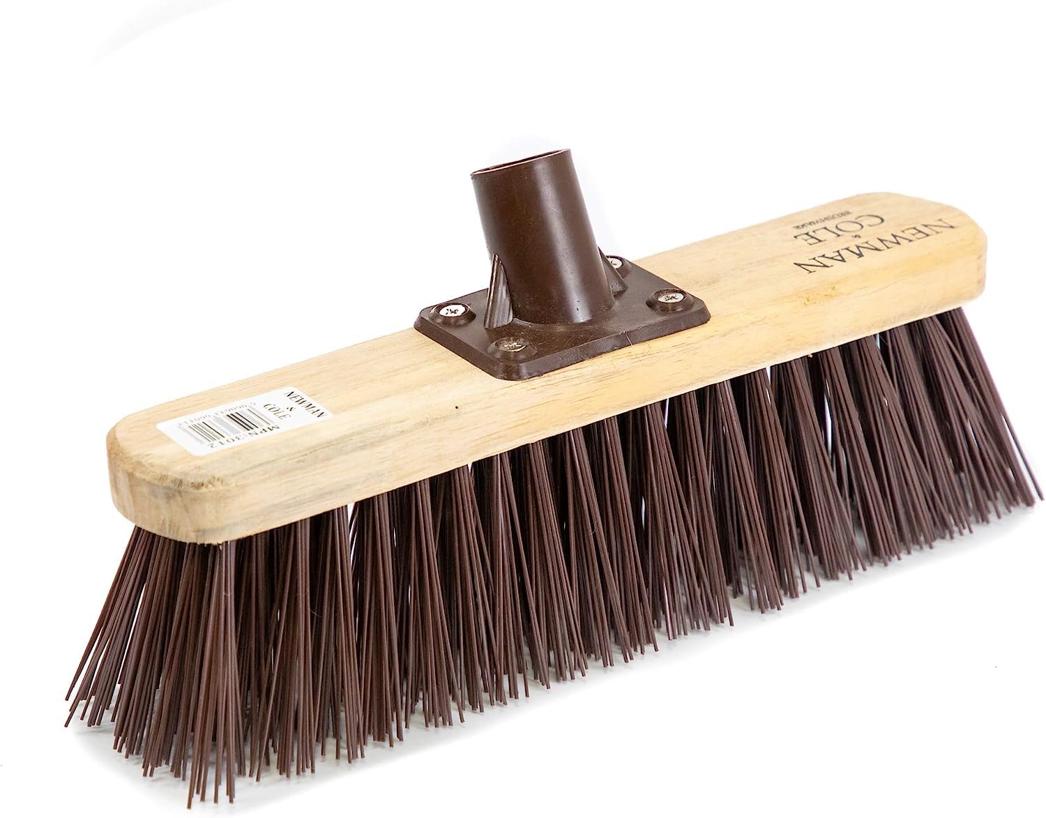 Newman and Cole 12" Wooden Broom Head with Synthetic Hard PVC Bristle - Replacement Broom Head for Outdoor Garden Floor Yard Brush Sweeping - Wood Brush Sweeper Head Fitted Fixing Bracket Connector
