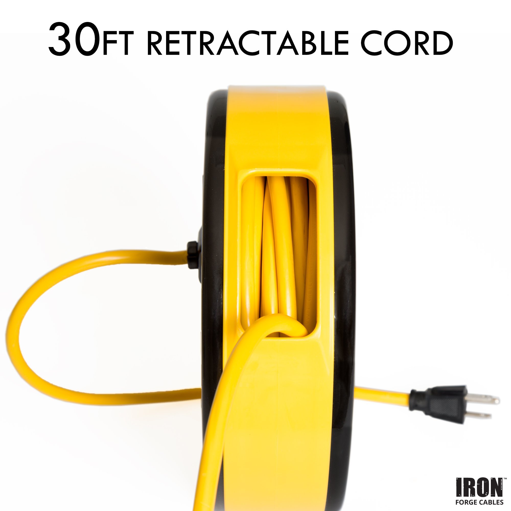 30Ft Retractable Extension Cord Reel with 3 Electrical Power Outlets