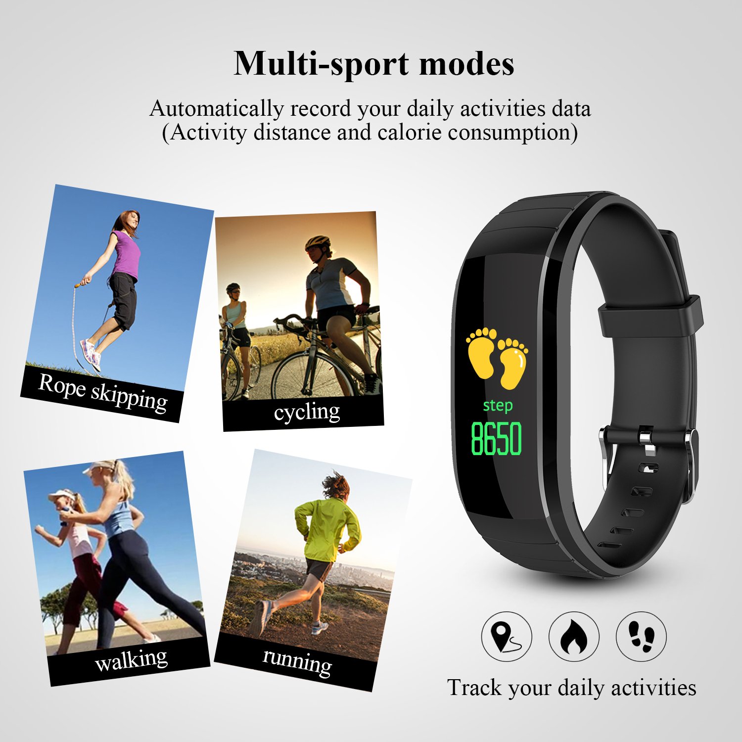 ARONTIME Fitness Tracker Smart Bracelet with Heart Rate Monitor Activity Tracker Pedometer with Sleep Monitor Smartwatch For Android Ios Smartphones