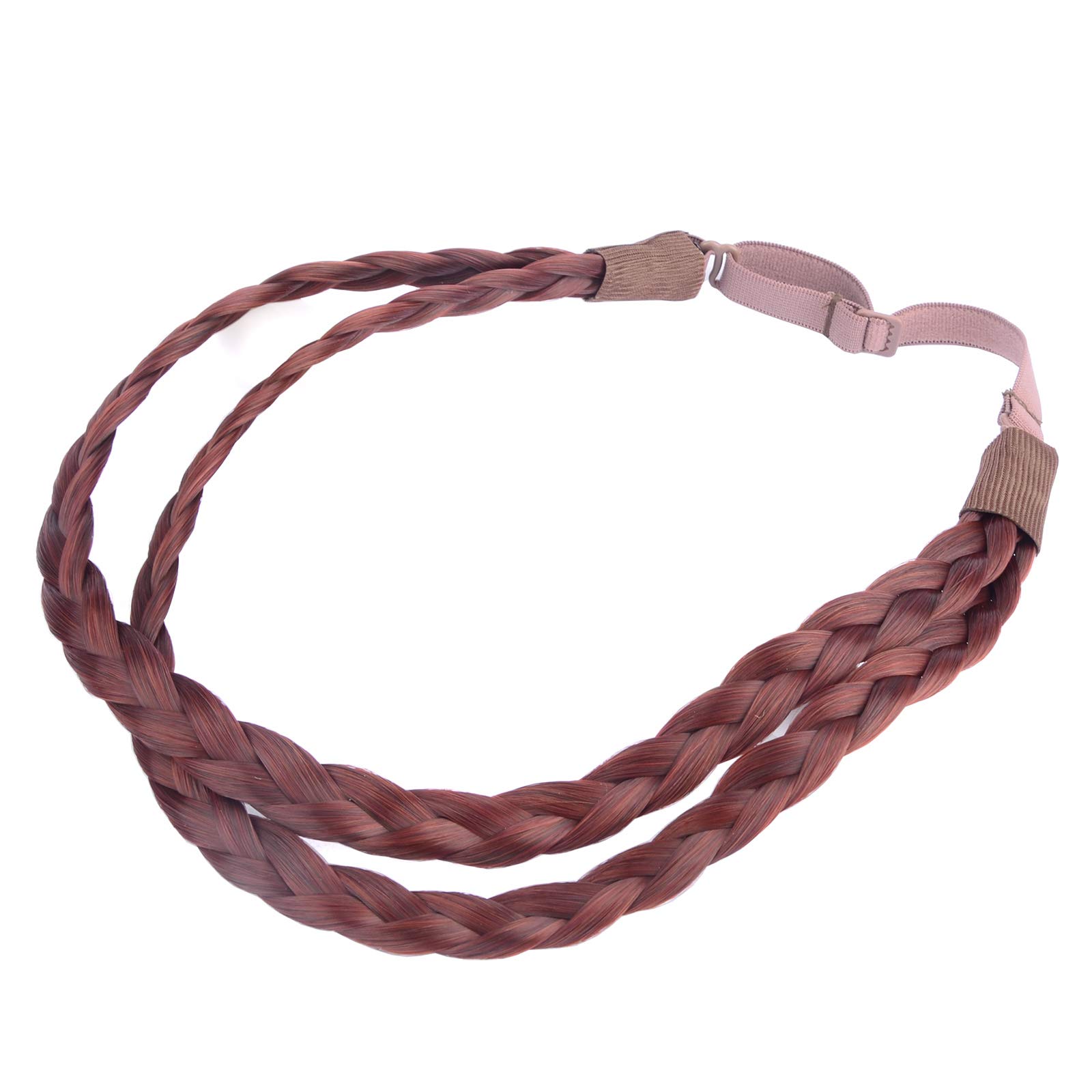 BOBIYA Double Three Strand Synthetic Hair Braided Headband Plait Headband for Women Girl (Burgundy)