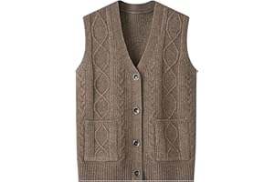 Middle-Aged Elderly Women's V Neck Knitted Vest Sleeveless Cardigan Sweaters with Pockets Top Button Down Tops