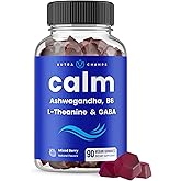 NutraChamps Calm Gummies, Stress Gummies Supplement with Ashwagandha, L-Theanine, GABA, Vitamin B6 & Lemon Balm, Supports Mood, Focus & Stress Relief, Natural Berry, 90 Gummies