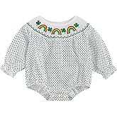 xkwyshop Newborn Baby Girl St Patricks Day Outfit Clover Long Sleeve Smocked Bubble Romper Jumpsuit Bodysuit Irish Clothes