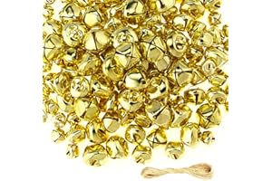 vibnumom 150 Gold Jingle Bells for Crafts Kit with A Jute Twine Vintage Country Primitive Cascabeles Mini Jingle Bells Rustic Bells for Crafts Wreath Holiday Home Ornaments Christmas Trees Decoration