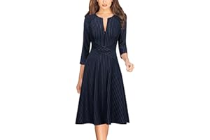 VFSHOW Womens Patchwork Colorblock Work Business Office Elegant Zipper up Slim A-Line Skater Dress