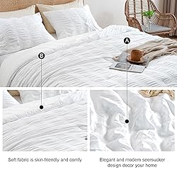 PHF Soft Seersucker Comforter Set Queen Size, 3