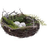 Happyyami Artificial Vine Bird Nest with 5 Simulation Eggs Bird's Egg Nest Tabletop Decoration for Garden, Patio