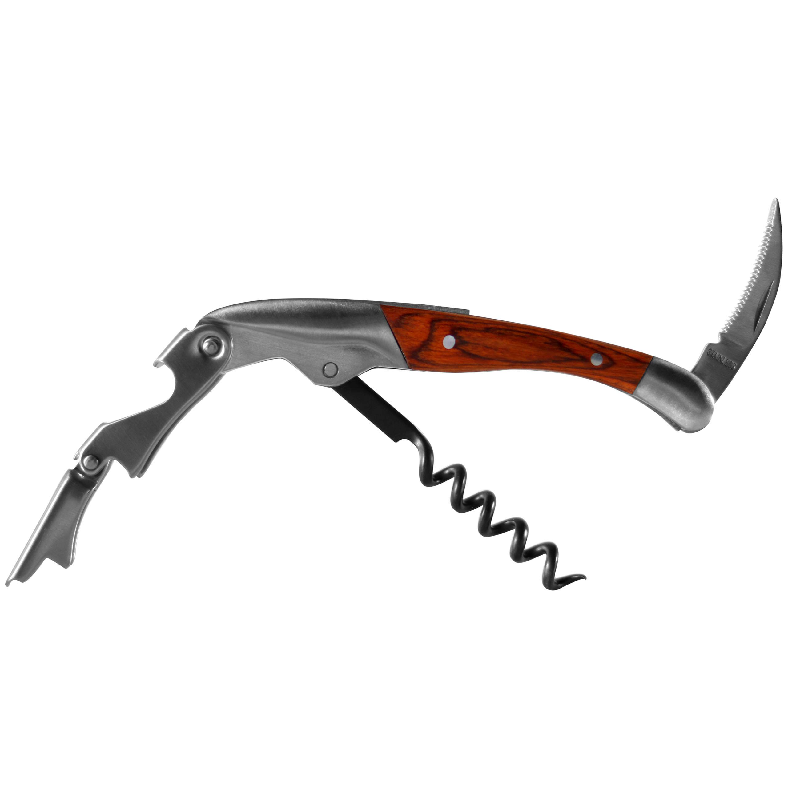 Professional Waiter's Knife Corkscrew Wine Bottle Opener Foil Cutter Double Leaver Varnished Wood