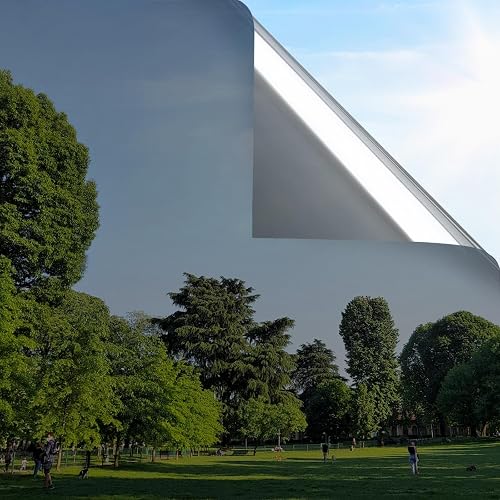 rabbitgoo One Way Window Film Daytime Privacy Window Tint Film for Home and Office, Static Cling Heat Control Anti UV Sun Blocking Reflective Mirror Vinyl, 44.5x200cm, 17.5"x78.7", Black Silver