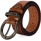 wolksprong Women's 1.5 inch Leather Belt with Large Brass Buckle - Trendy Vintage Style for Jeans and Pants