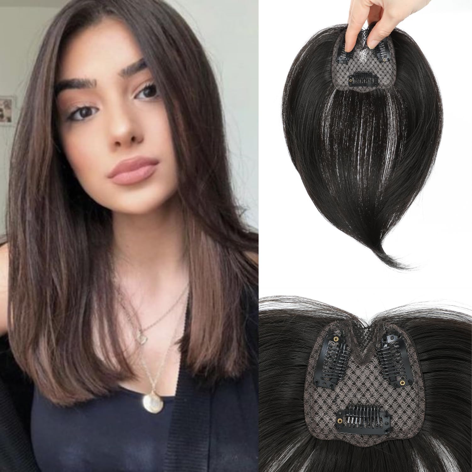 Photo 1 of Hair Toppers for Women with Thinning Hair Extensions 360° 3D Toppers Hair Pieces for Women Clip Ins Fake Bangs Hair Pieces Perfect Solution for Stylish Upgrade (Brownish Black, Tulip)