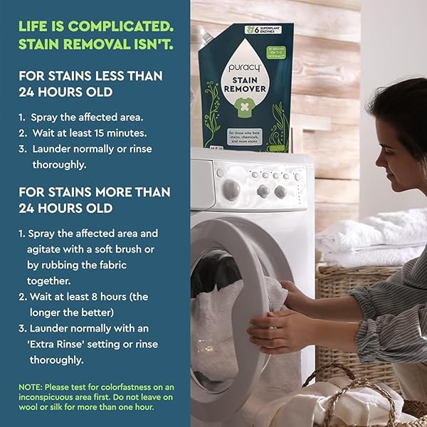 PURACY STAIN REMOVER CLEANING SPRAY REFILL – ENZYME-POWERED STAIN REMOVER SPRAY AS SEEN ON TIKTOK, NATURAL TRAVEL SPOT REMOVAL FOR CLOTHES (UNSCENTED, 48 FL OZ)