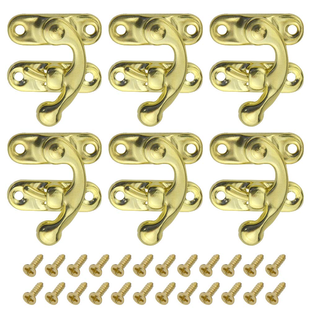 WMYCONGCONG 20 PCS Antique Right Latch Hook Hasp Horn Hook Lock Wood Jewelry Box Latches Retro Style Lock Clasp with 80 Screws, 1.08" X 1.28" (Yellow)