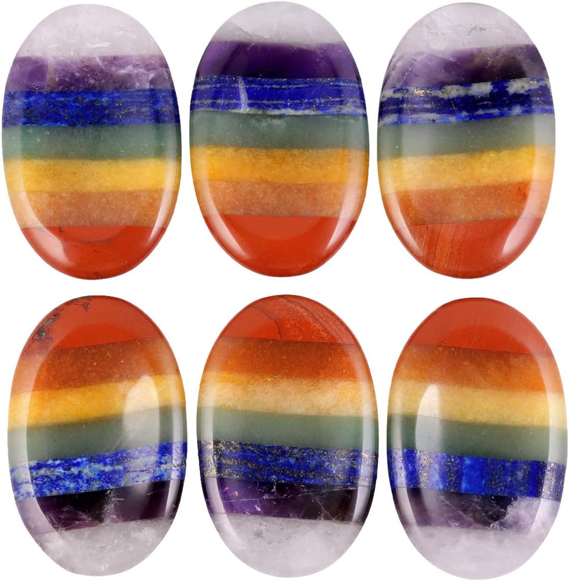 mookaitedecor 2.55"/6.5cm 7 Chakra Natural Thumb Worry Stone for Anxiety Crystal Healing Massage Oval Shape Polished Pocket Palm Stone for Reiki Balancing Yoga Meditation - Image 4