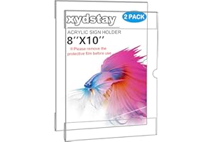 xydstay 2 pack 8 X 10 Wall Mount Acrylic Sign Holder with Tape, Clear Plastic Sign Holder, Menu Holder, Unbreakable Table Sign Holder for Restaurant, Office, School, Store and Home Use