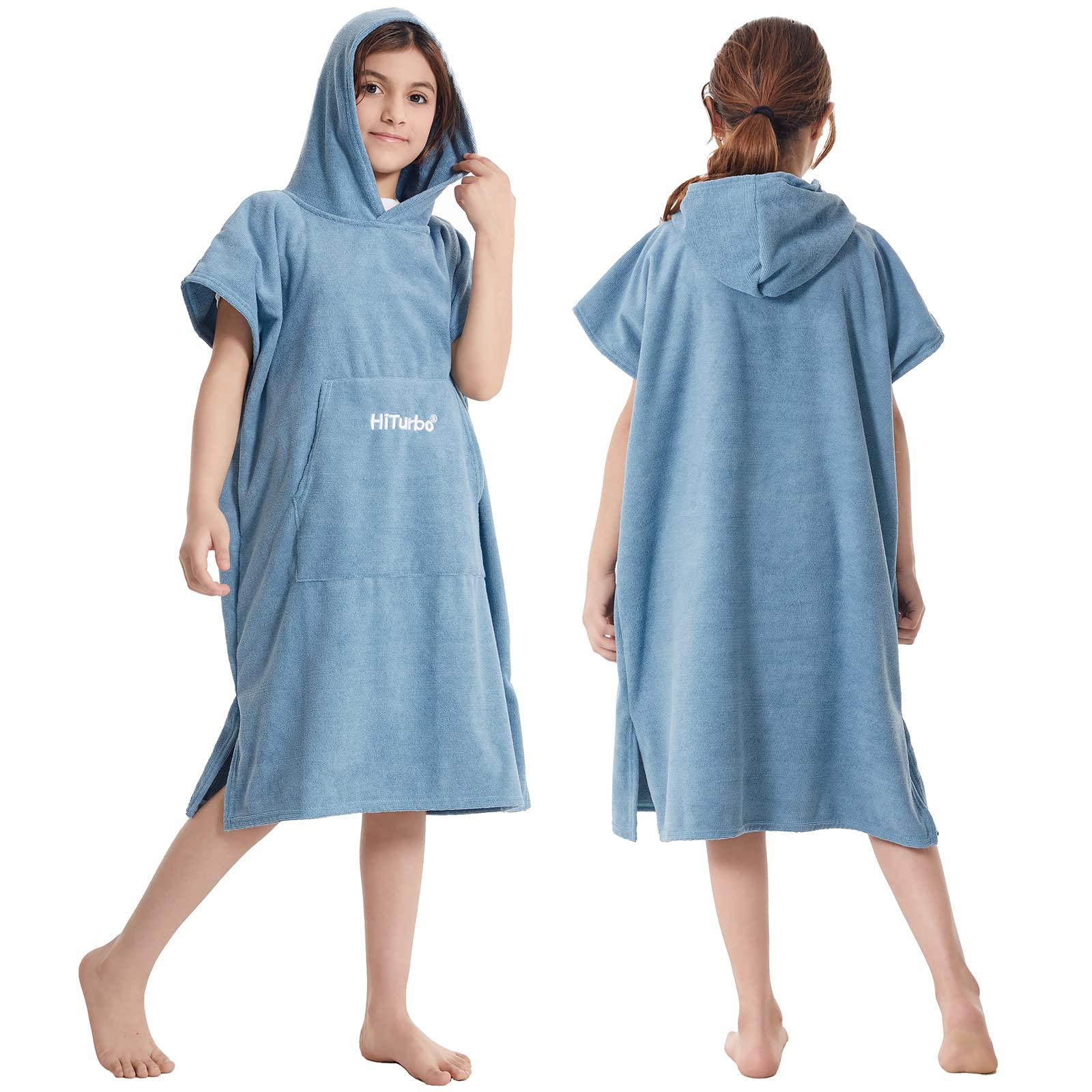 Hiturbo Kids Changing Towel Robe,Hooded Poncho Bath Robe Surf Absorbent Swimming Bathrobe for Beach,Bathing,Surfing,Indoor & Outdoor Activities Blue