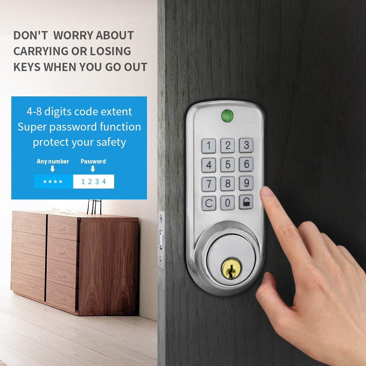 Keyless Smart Code Lock,Manhaoya Security Electronic Digital Keypad Entry Door Lock with Entry Deadbolt Emergency Key Zinc Alloy (Sliver)