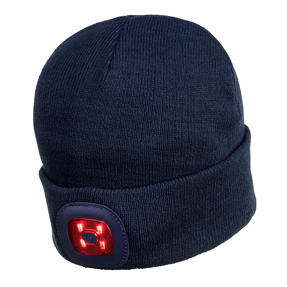 Portwest Rechargeable Twin LED Beanie, Size: One Size, Colour: Navy, B028NAR